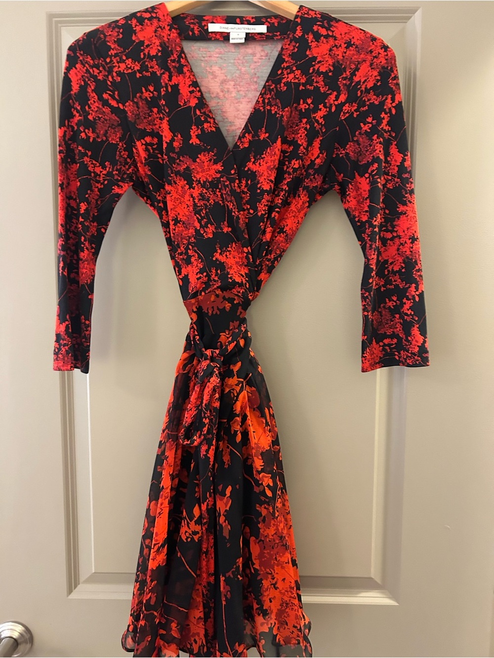Diane von Furstenberg Black and Red Floral Wrap Dress
